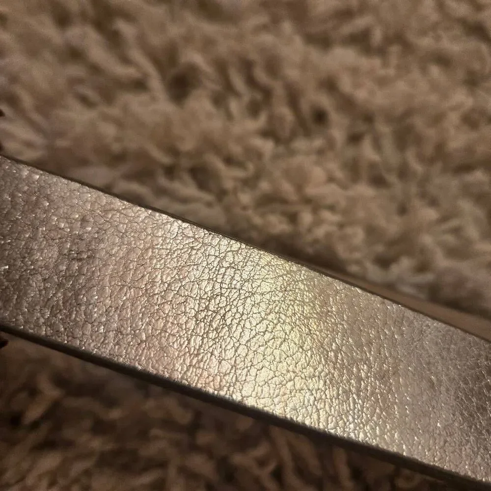 Chico's Silver Leather Belt Rhinestone Buckle M/L